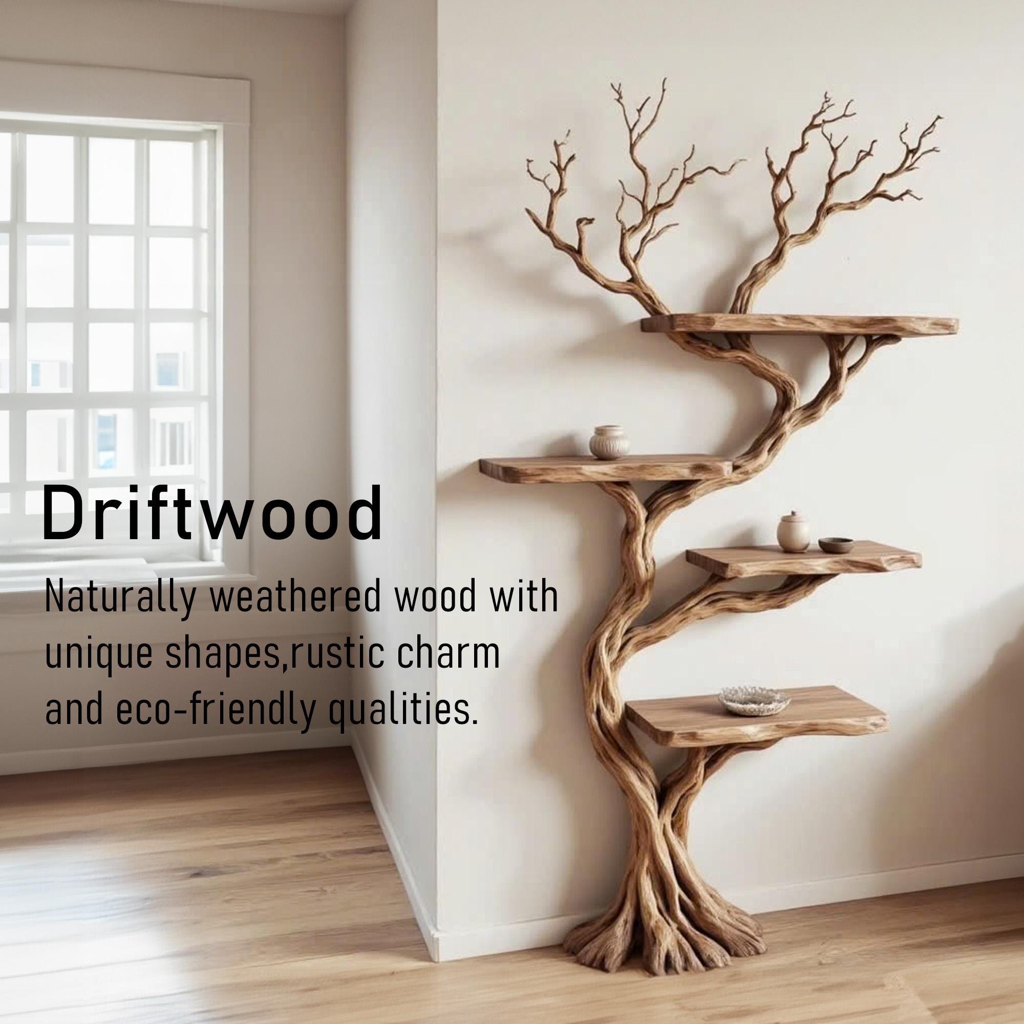 Tree branch bookshelf solid wood floating live edge wood shelves wall mount driftwood carving art rustic decor
