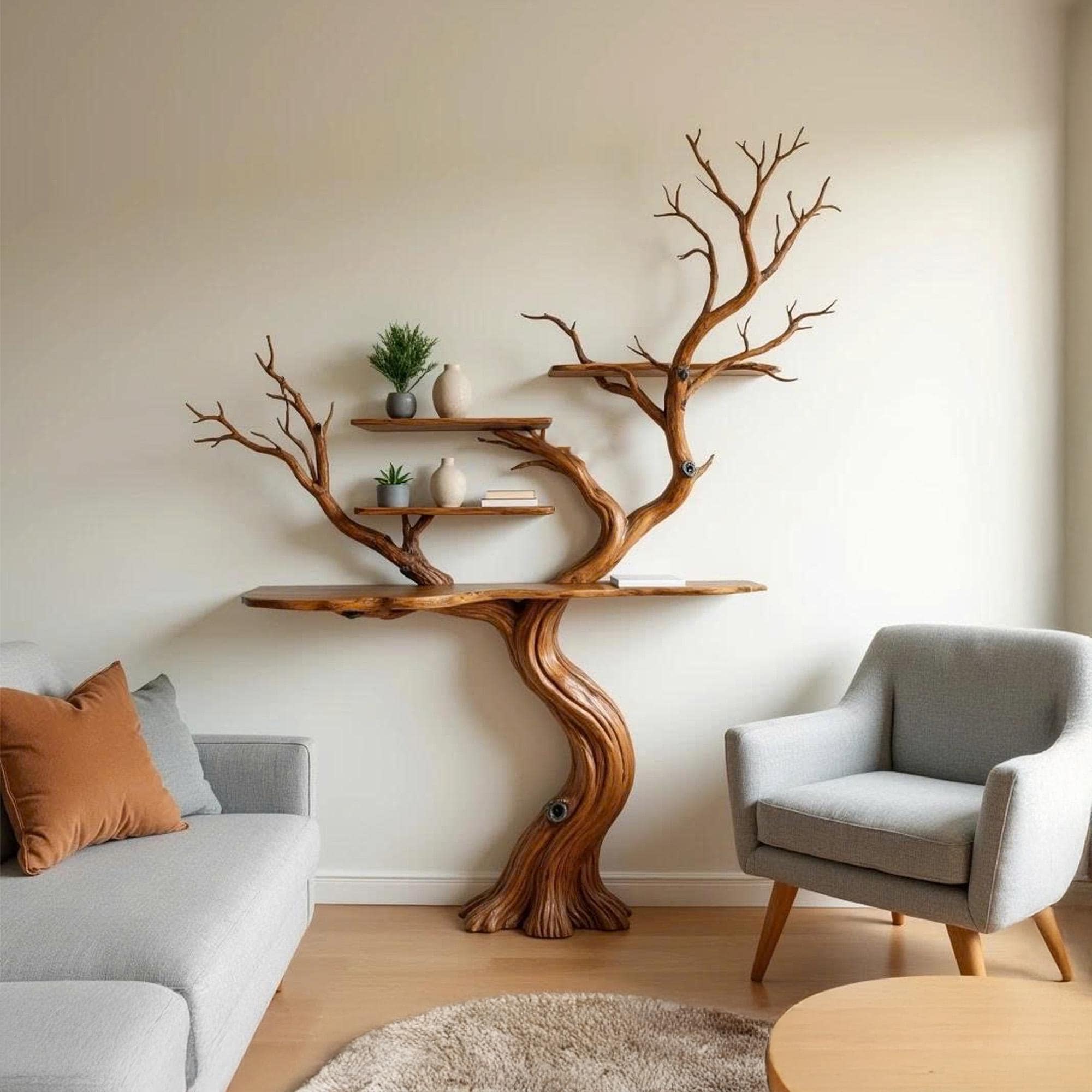 Tree branch book shelf driftwood wall art solid wood bookcase sculpture bookshelf decoration
