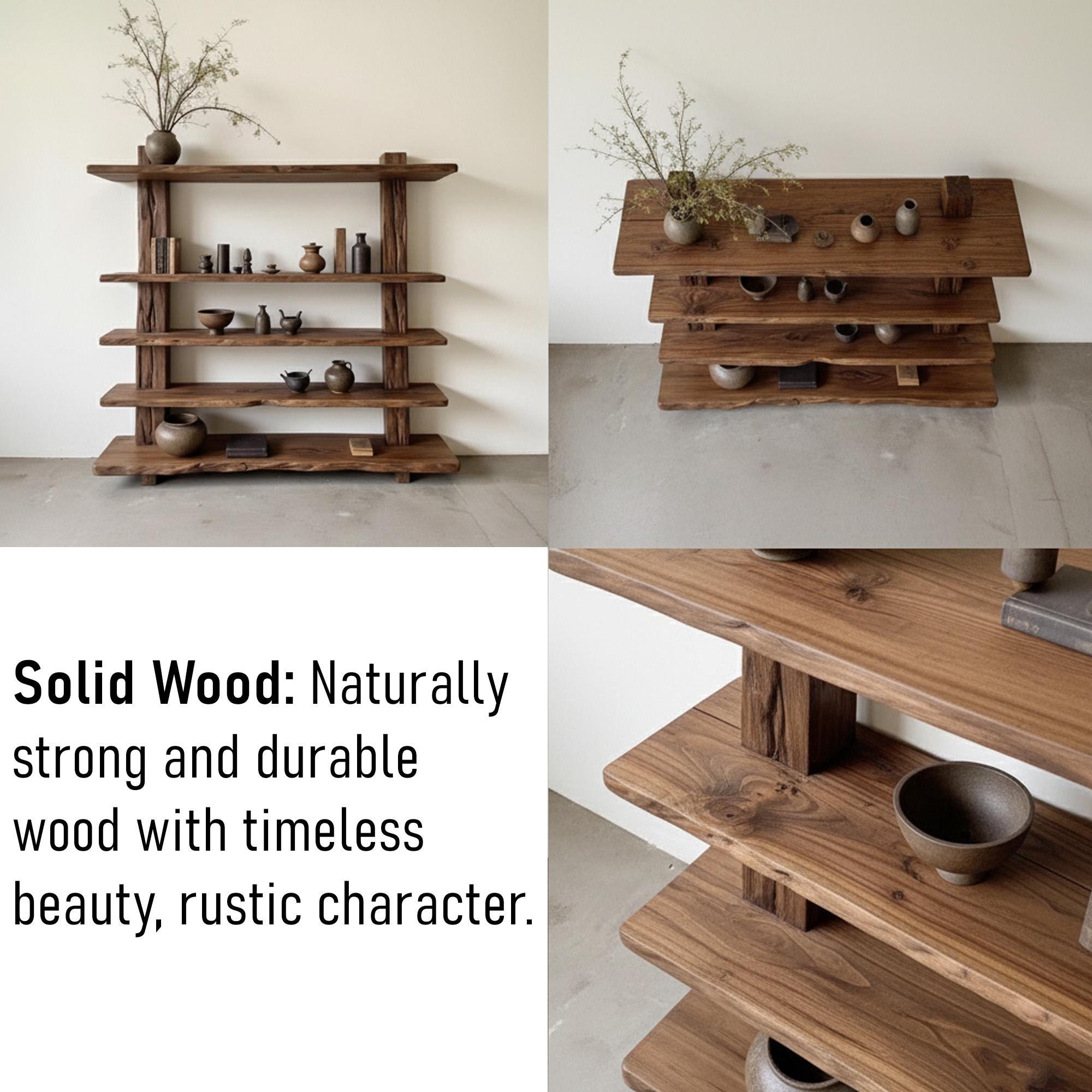 Solid wood bookcase wall mount driftwood bookshelf cabinet mid century shelving display