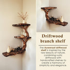 Corner floating bookshelf solid wood tree branch wall mount shelving handmade bookcase wood wall unique furniture decorations
