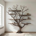 Driftwood Tree Branch Bookshelf: Rustic Wood Carving Wall Art