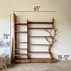 Handmade tree branch bookshelf solid wood live edge furniture display shelf bookcase decoration