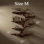 Natural driftwood tree bookshelf branch shape floating bookcase wall mount sculpture furniture
