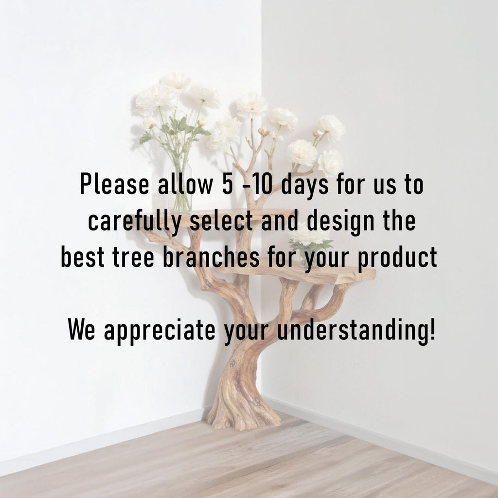 Corner floating console table tree branch driftwood entryway table solid wood plant stand rustic handmade furniture