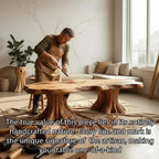 Live edge solid wood coffee table narrow oval dining table wood carving art wabi sabi living room furniture