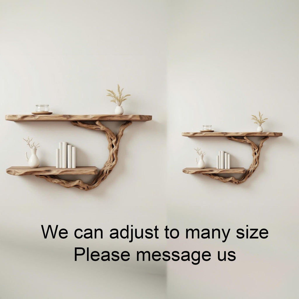 Driftwood shelf solidwood bookshelf art decor tree book shelves wall mount handmade furniture
