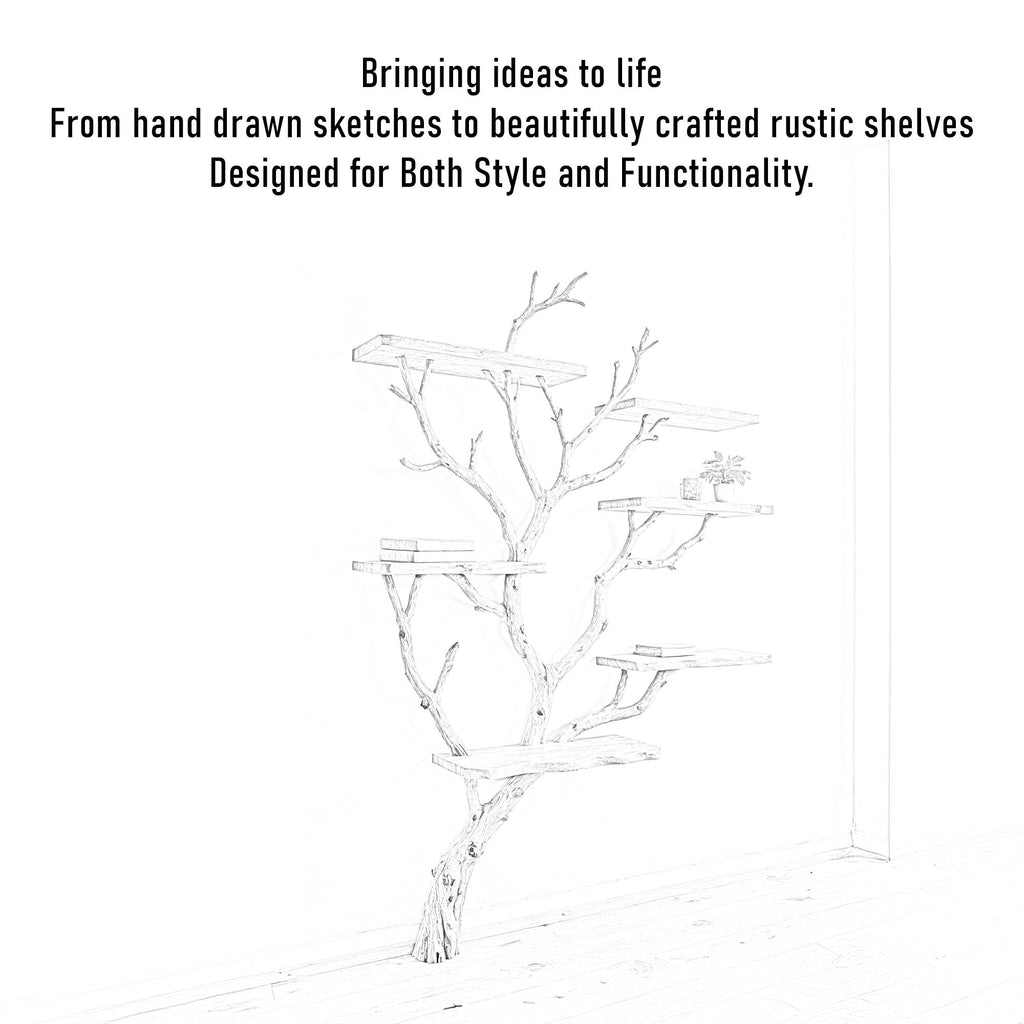 Tree branch bookshelf wall mounted bookcase driftwood shelf solid wood bookshelves art decor