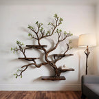Floating tree branch book shelf on wall live edge floating shelves art bookshelf solid wood for home decor