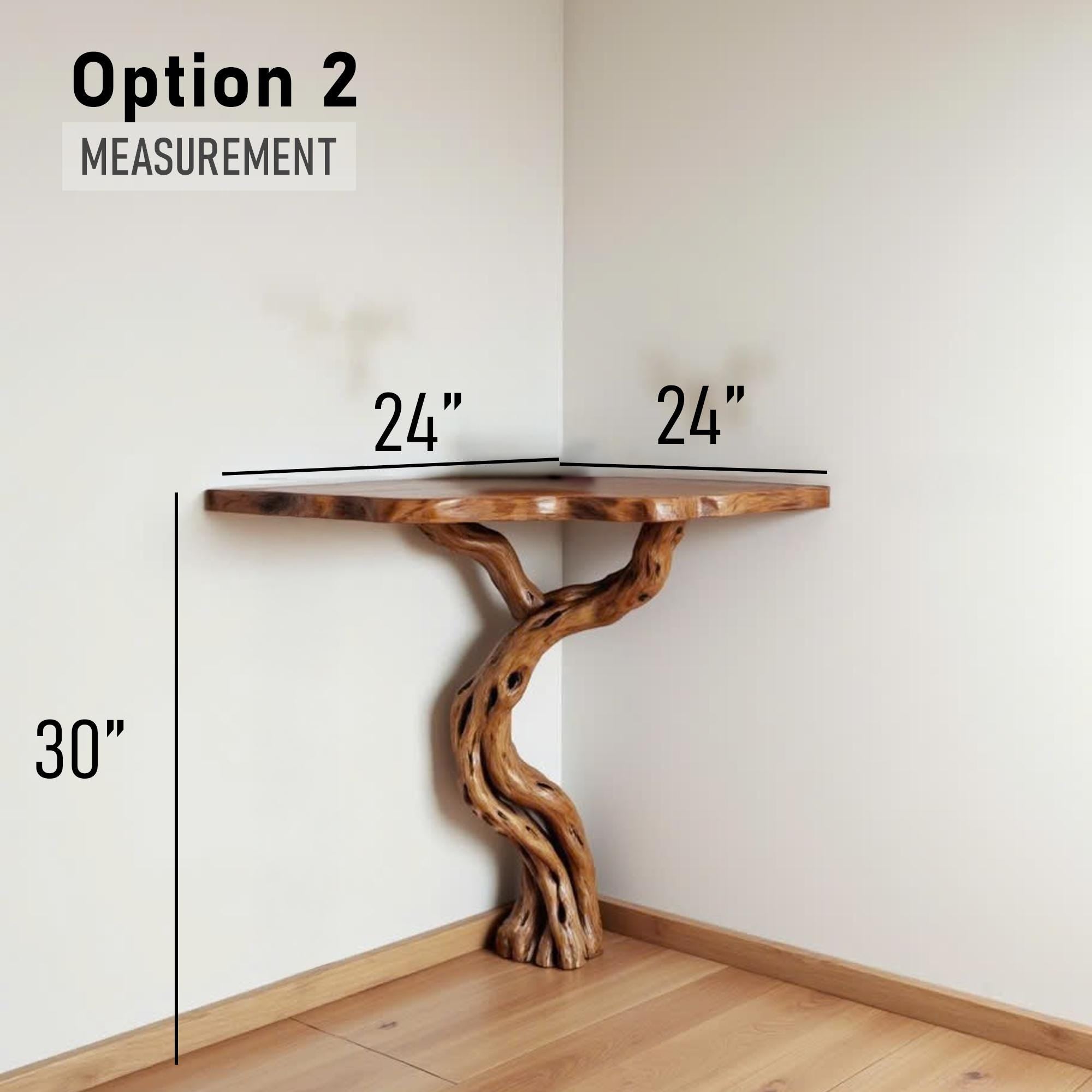 Driftwood corner console table natural tree branch rustic table entryway floating bookshelf handmade furniture