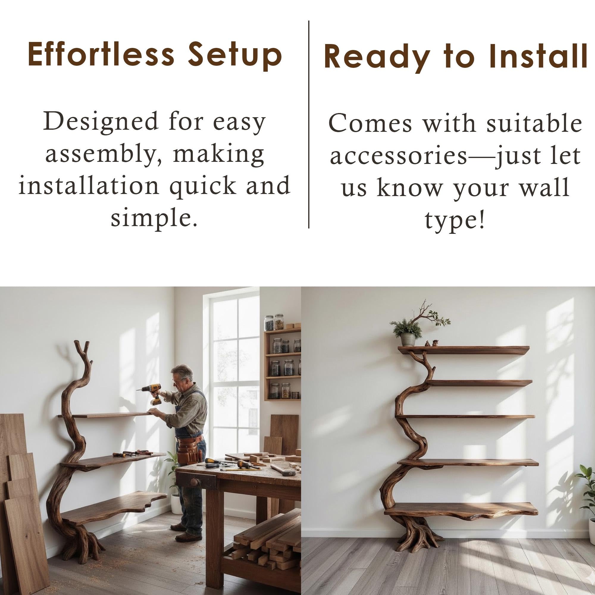 Tree branch bookshelf wall mount reclaimed wood bookcase driftwood sculpture art floating shelves decor