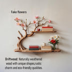 Natural driftwood shelf handcrafted tree bookshelf wall mount rustic solid wood bookcase for entryway space decor