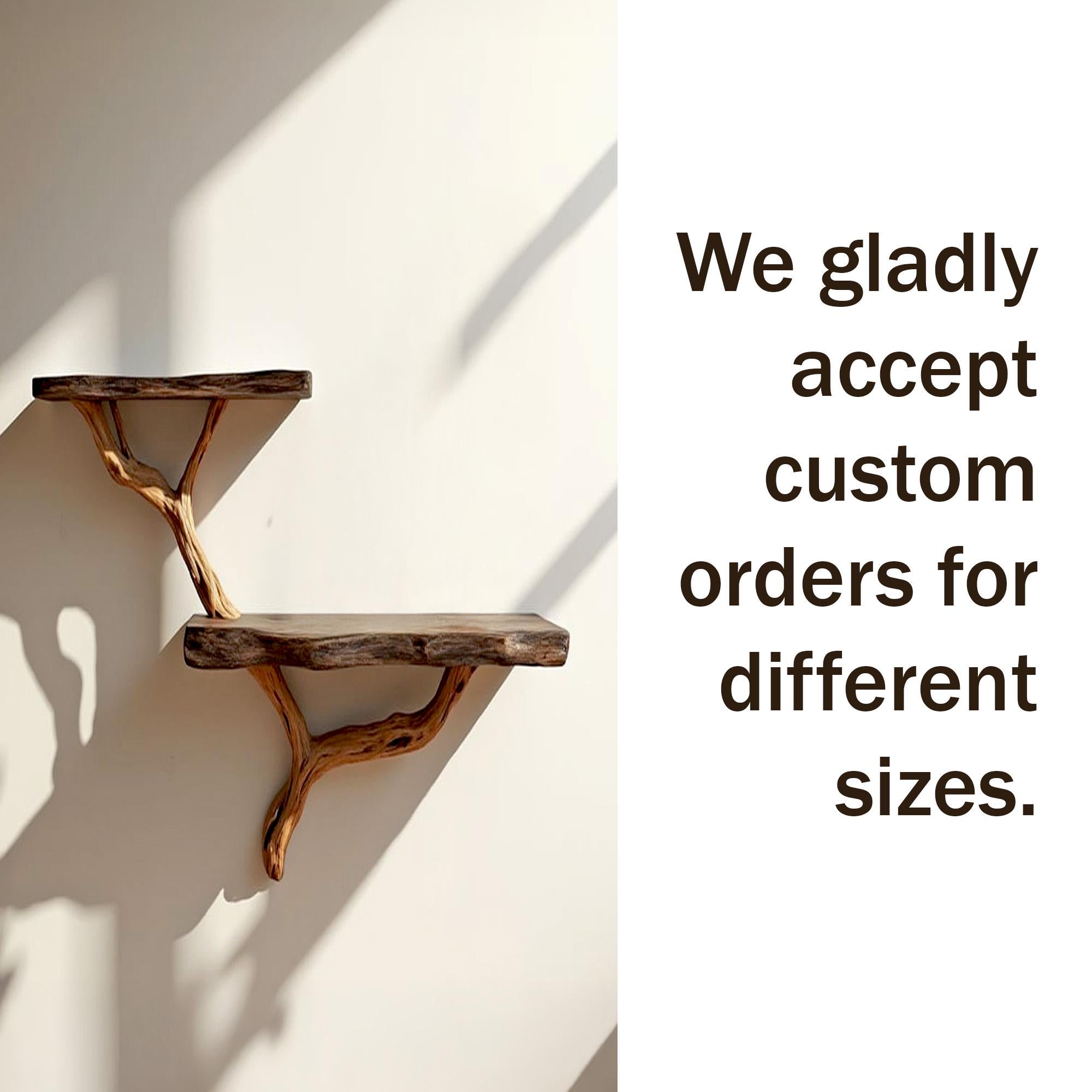 Driftwood floating shelf tree branch wall mount solid wood bookshelf art rustic decor handmade furniture