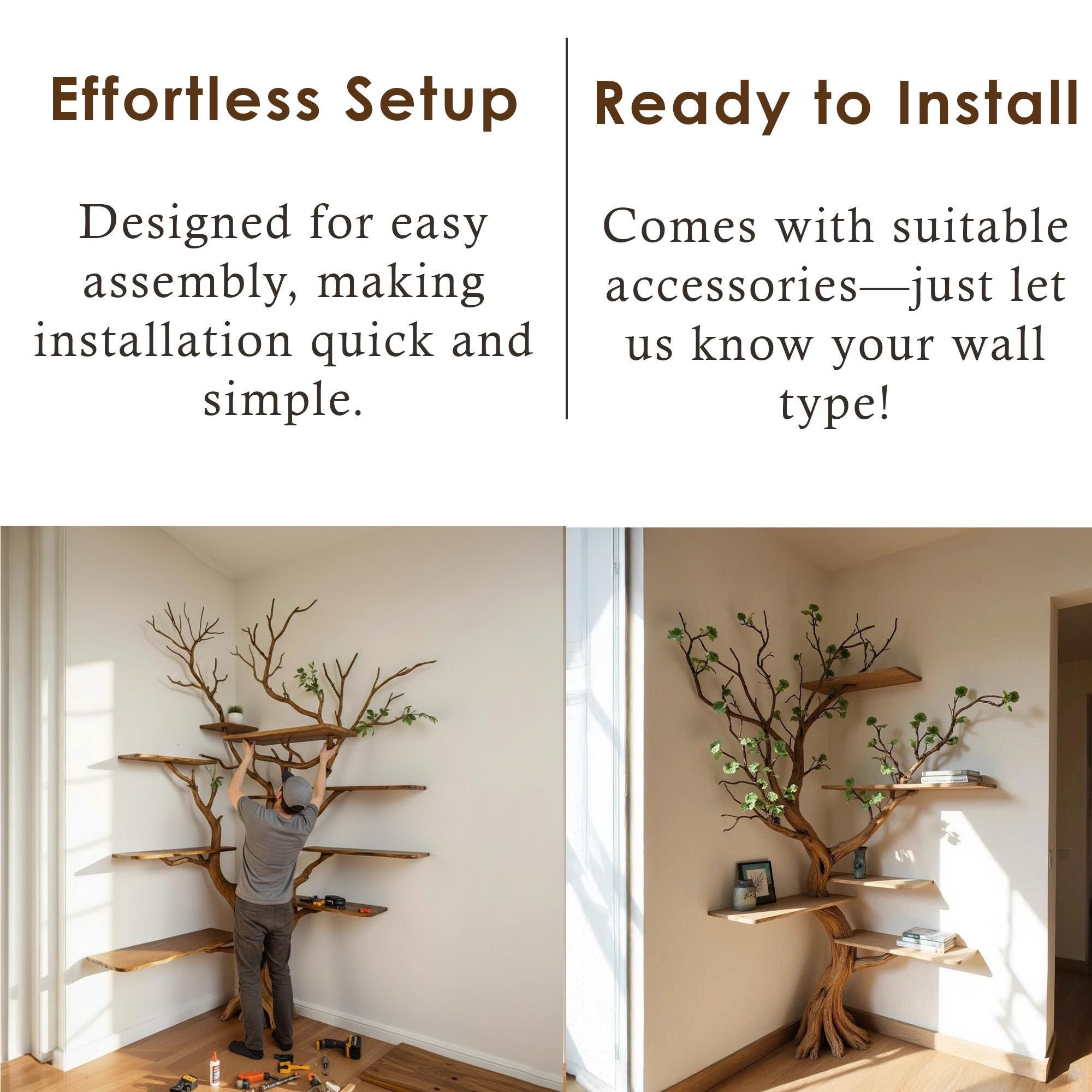 Corner tree branch book shelf standing bookcase solid wood floating shelves on wall driftwood shelving art