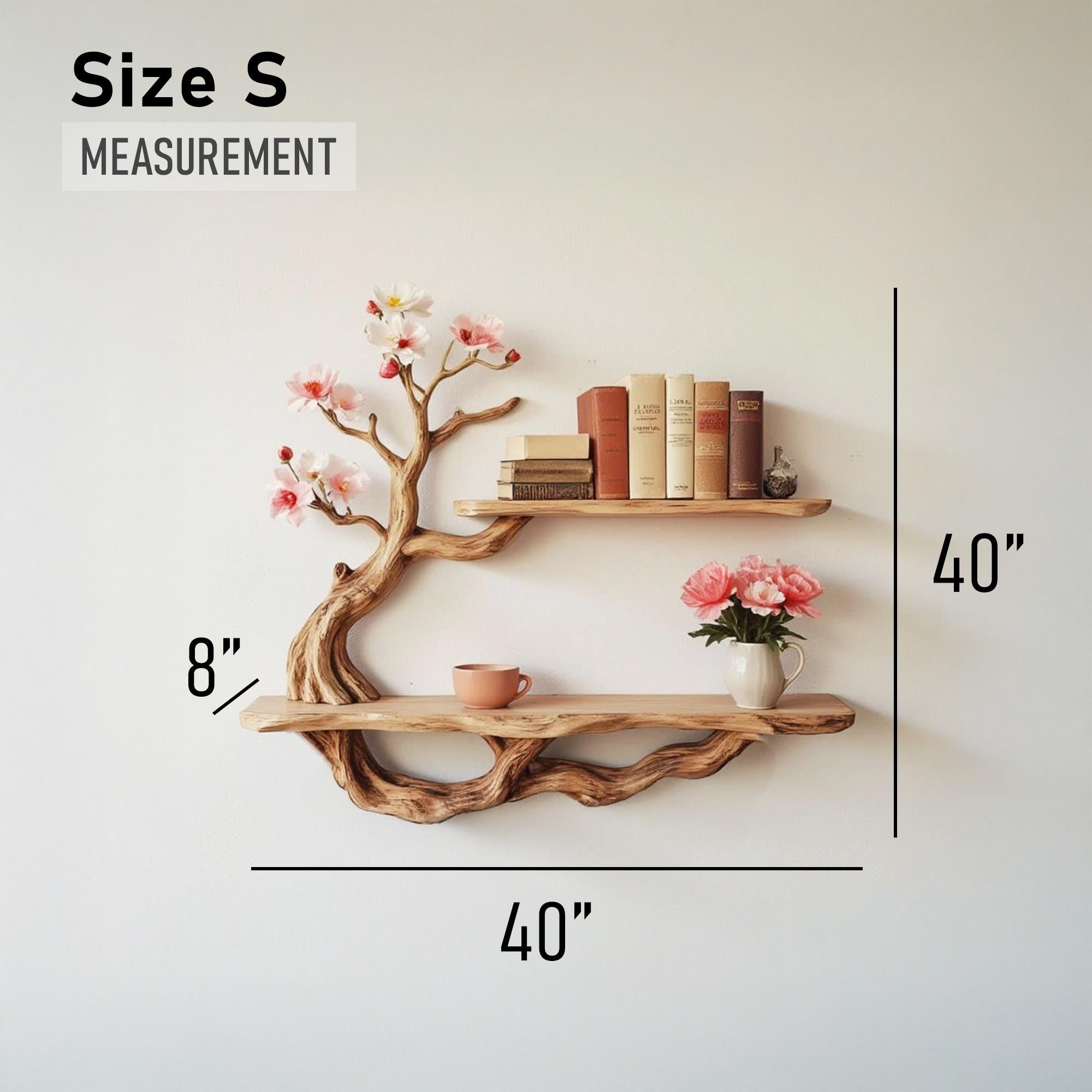 Handcrafted driftwood shelf natural tree bookshelf wall mount solid wood bookcase for living spaces decor
