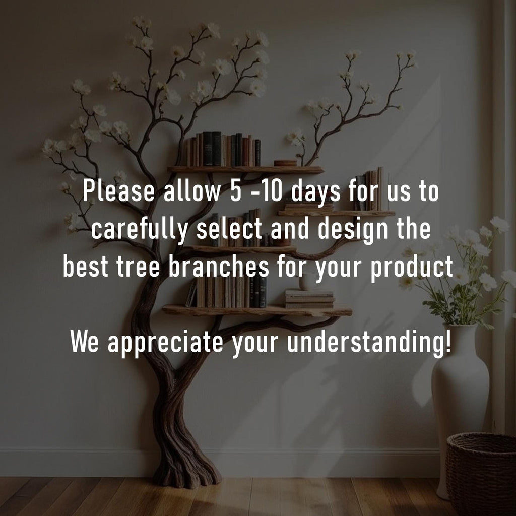 Tree bookshelf with natural driftwood branch wall mounted art solid wood bookcase handmade home decor gift