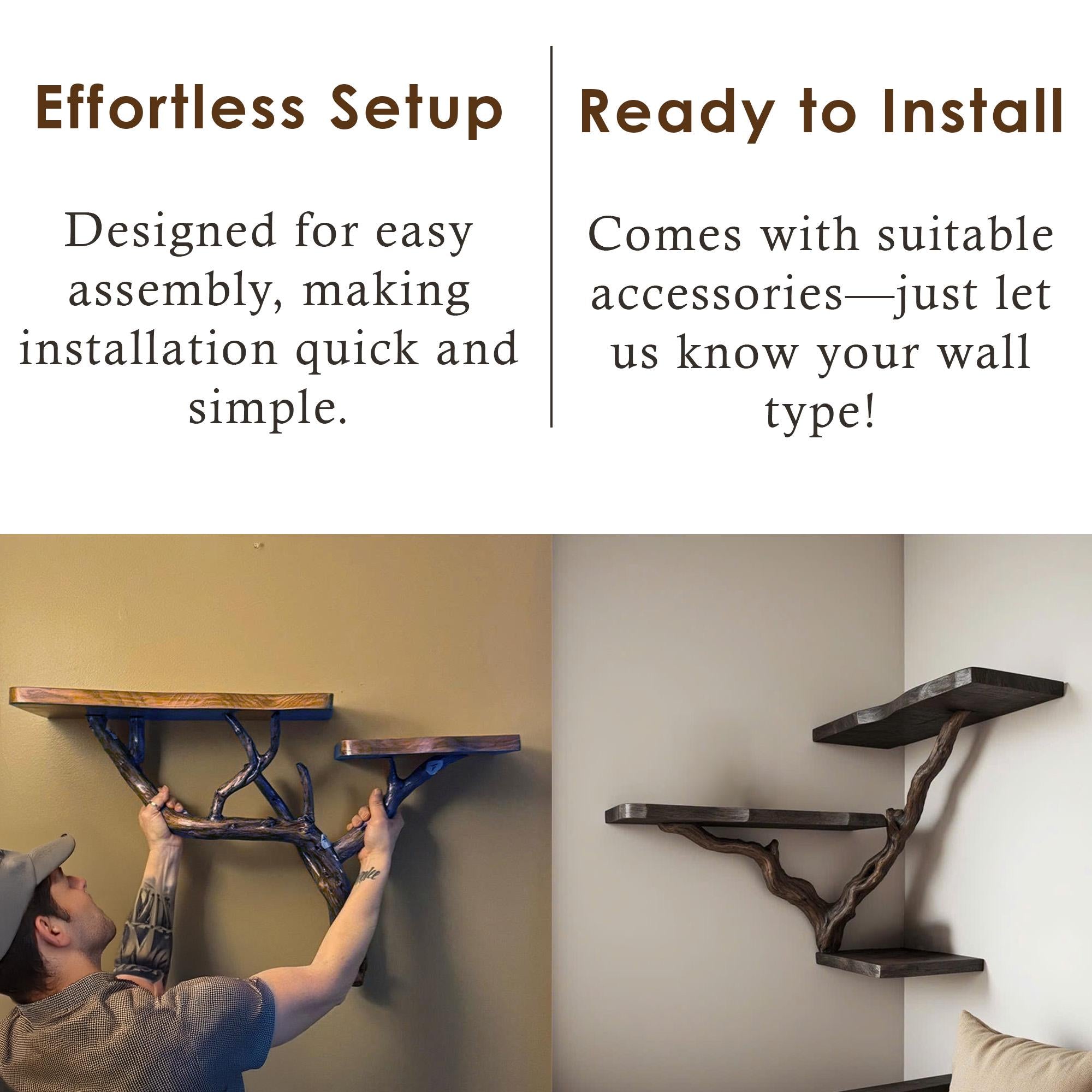 Tree branch bookshelf floating corner black wall shelf driftwood shelves gift for the home