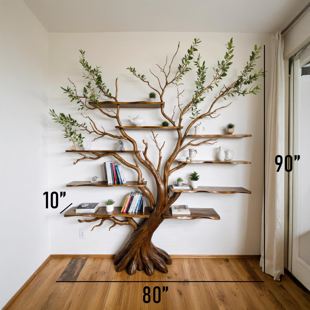 Tree branch bookshelf driftwood shelf on wall art solid wood bookcase book shelf unique decor