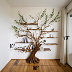 Tree branch bookshelf driftwood shelf on wall art solid wood bookcase book shelf unique decor