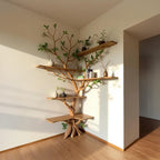 Driftwood branch corner bookshelf tree shelf solid wood bookcase home decor for living room
