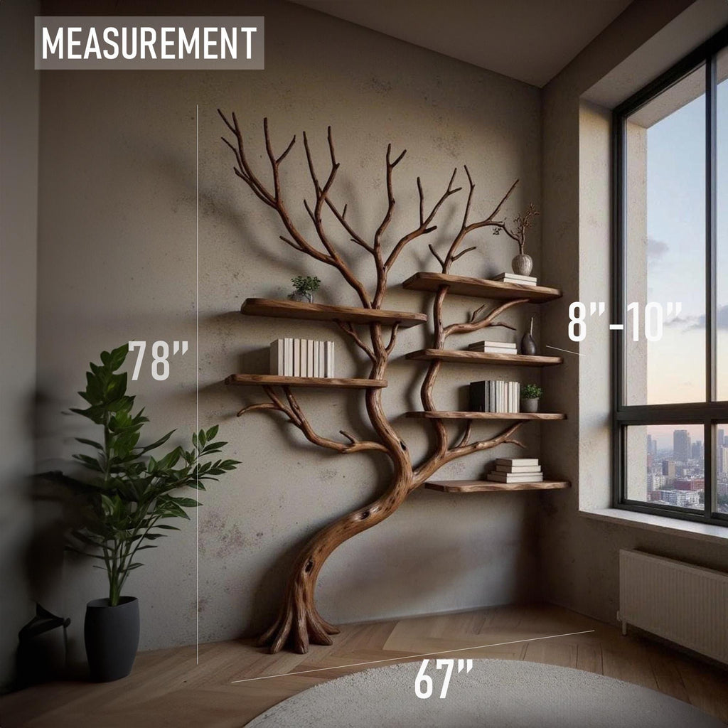 Corner driftwood tree branch solid wood bookshelf wall mount floating live edge furniture decoration