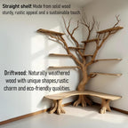Floor bookcase corner floating wood shelves tree branch shelf on wall driftwood carving