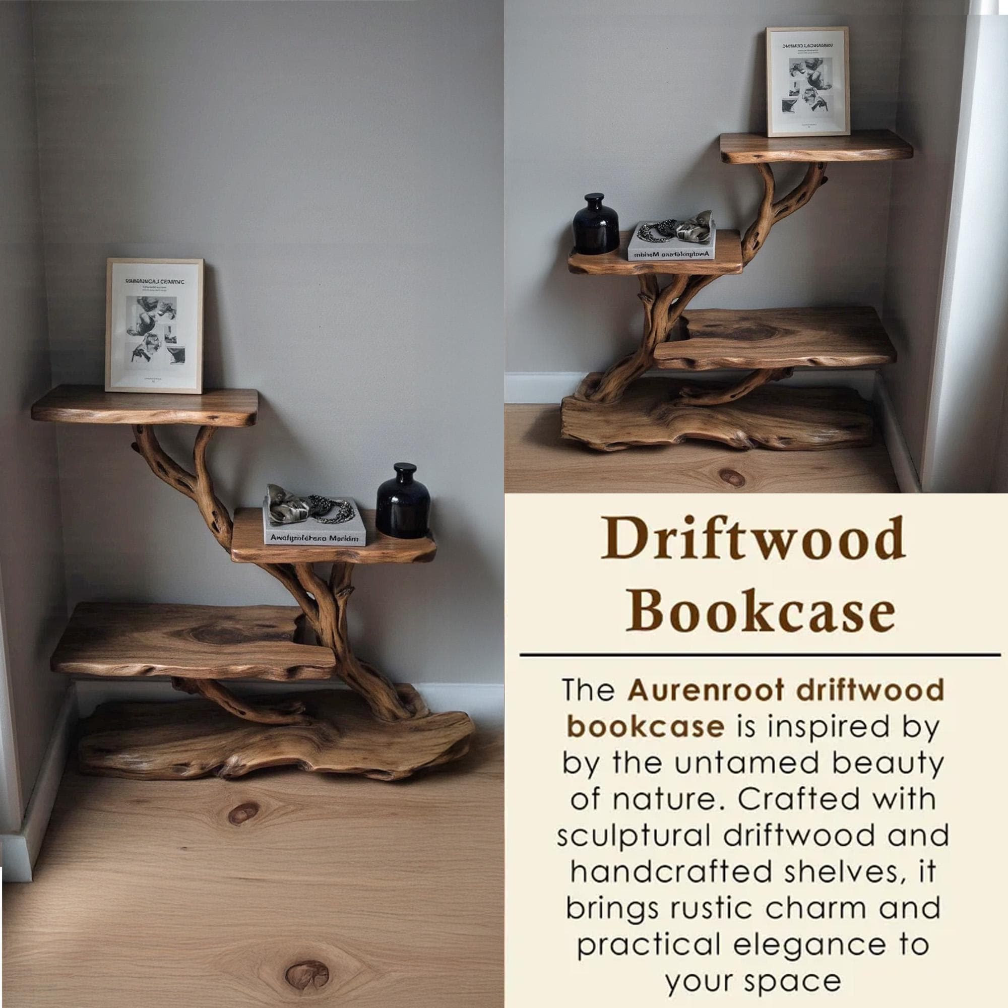 Driftwood nightstand bedside bookshelf tree branch bookcase free standing mini stand shelving rustic home decoration