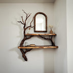 Corner bookshelves solid wood live edge floating shelf on wall tree branch bookshelf decor home art