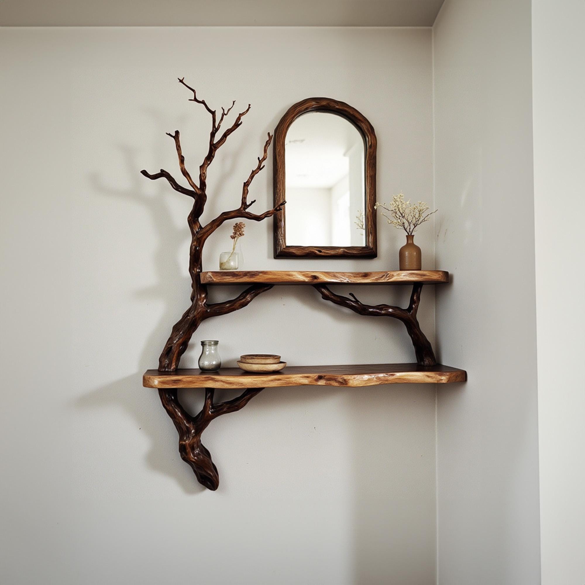 Corner bookshelves solid wood live edge floating shelf on wall tree branch bookshelf decor home art