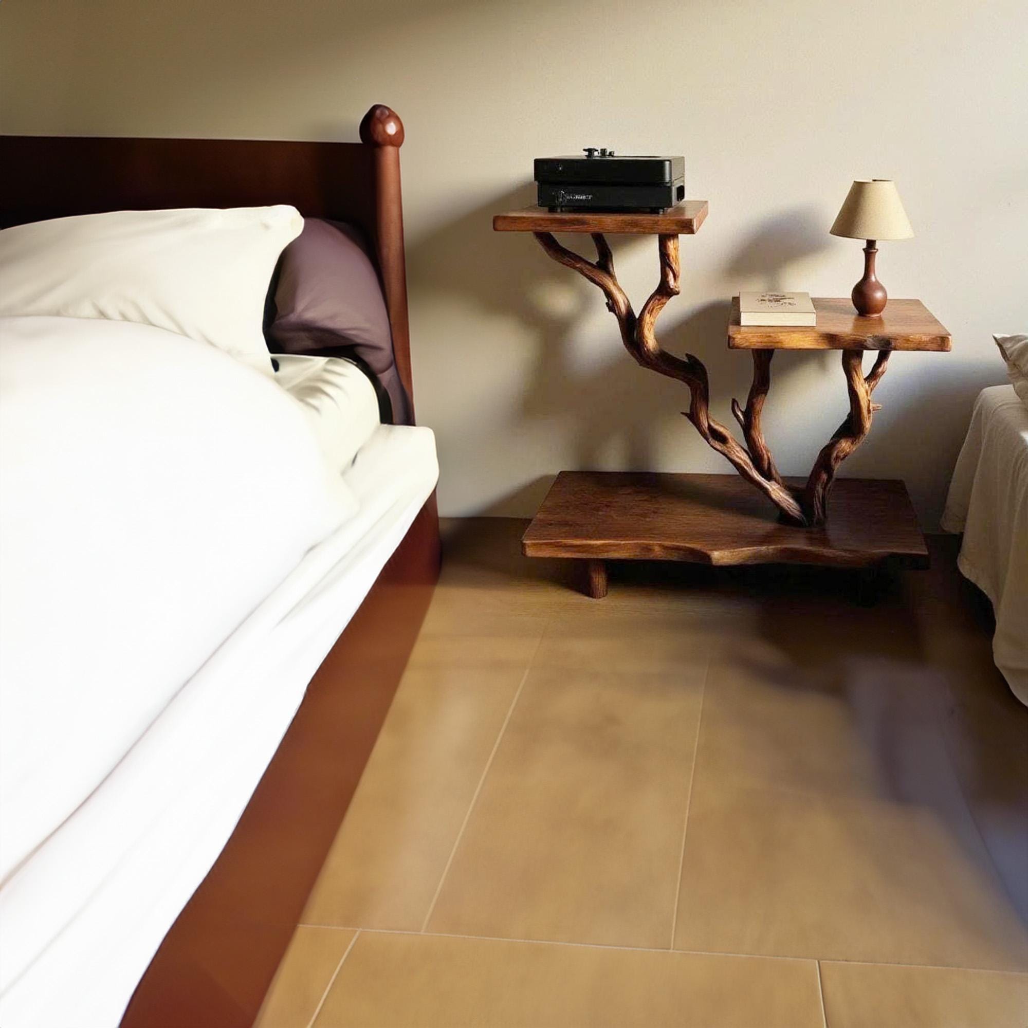 Rustic night stand solid wood bookcase shelves on wall handmade side table decor for bedding room