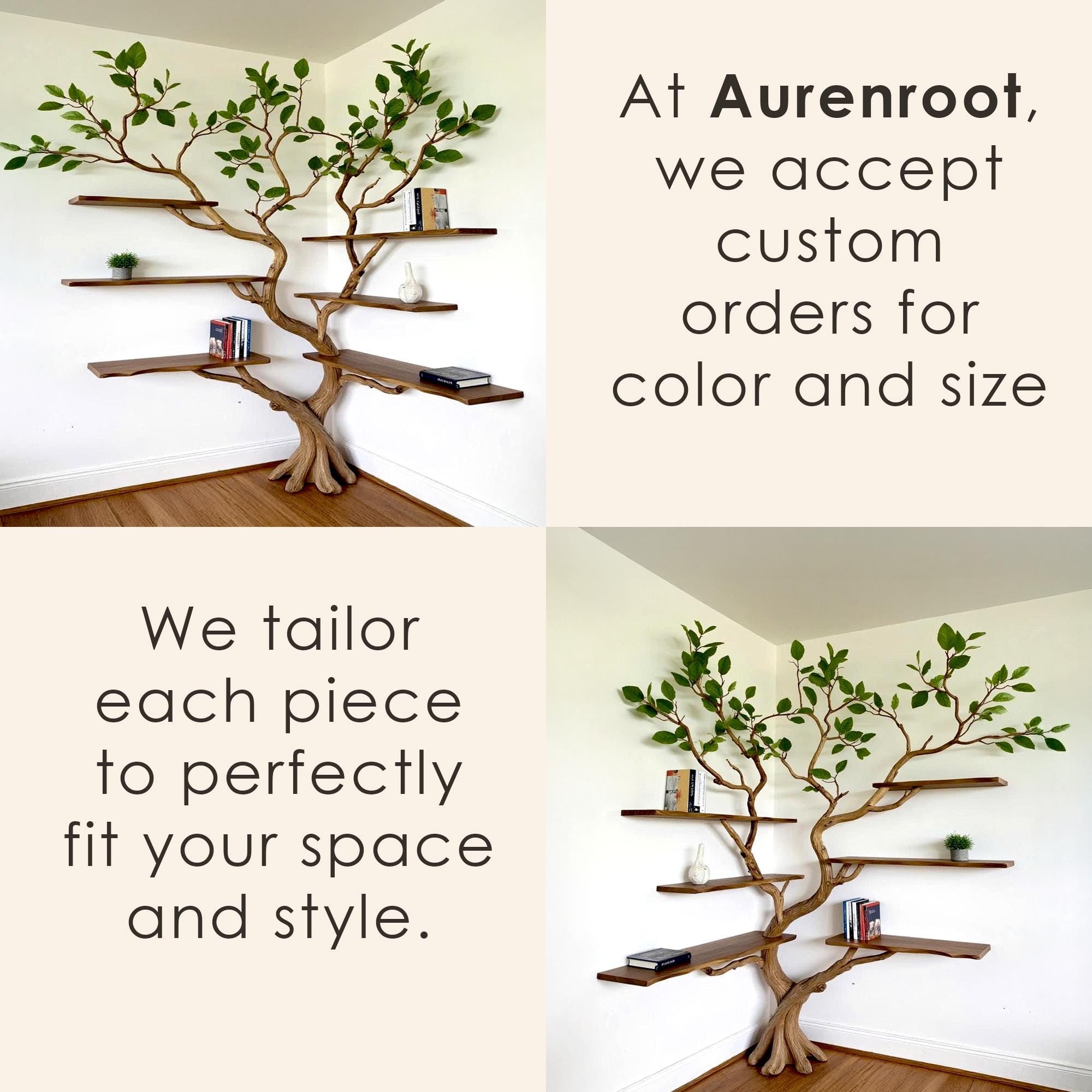 Floating corner tree branch bookshelf live edge wall mount corner driftwood bookcase solid wood shelving furniture centerpiece