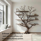 Driftwood Tree Branch Bookshelf: Rustic Wood Carving Wall Art