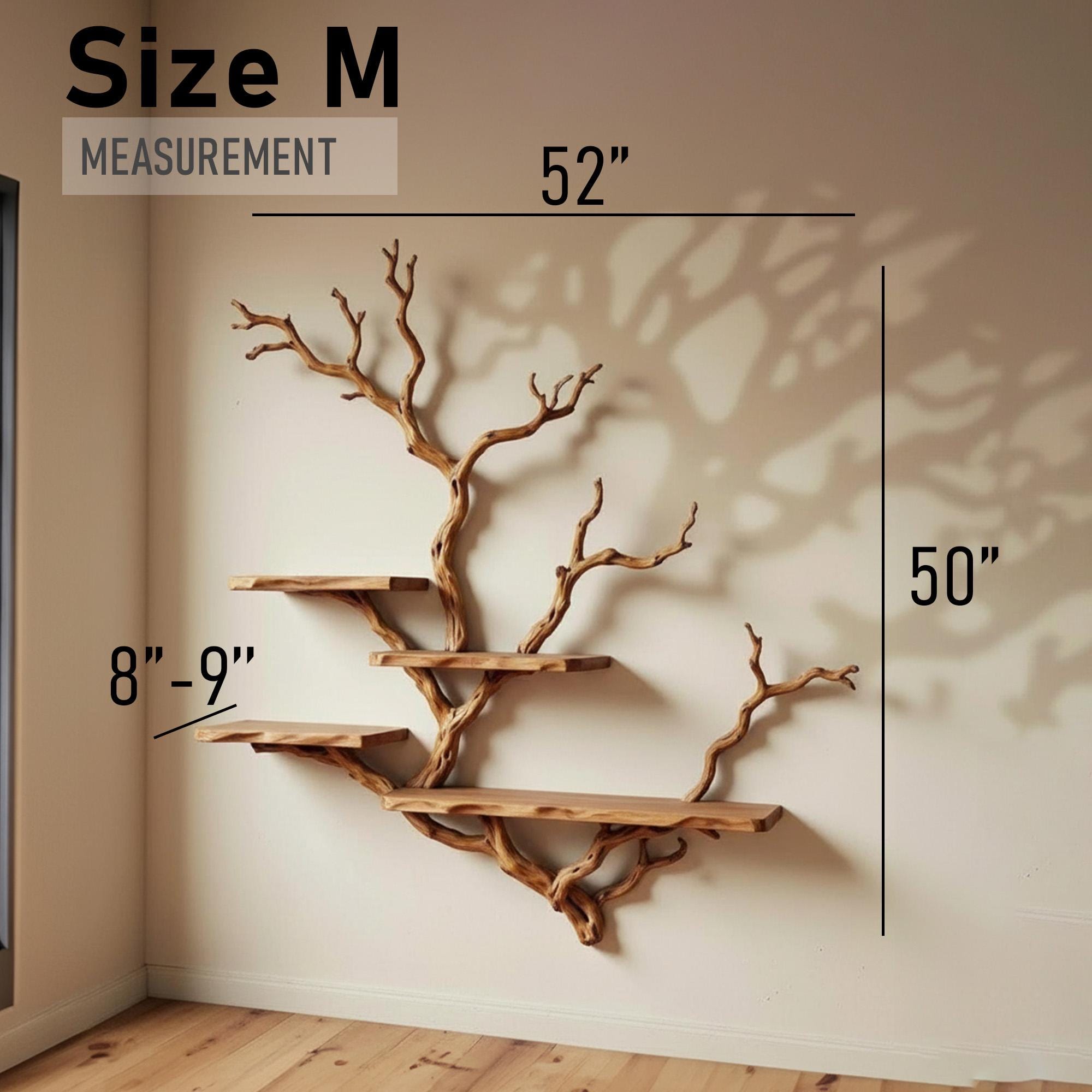 Tree bookshelf driftwood branch live edge floating shelves on wall decor
