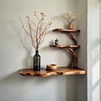 Tree branch bookshelf live edge corner shelf drifwood branch solid wood bookshelves floating shelves on wall art decor