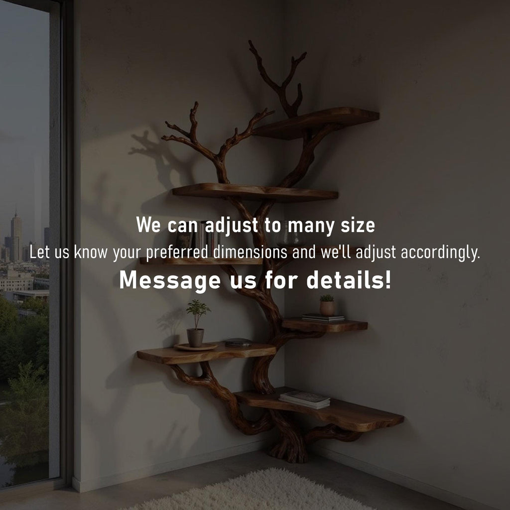 Tree corner bookshelf driftwood branch shelf solid wood bookcase on wall art home decor