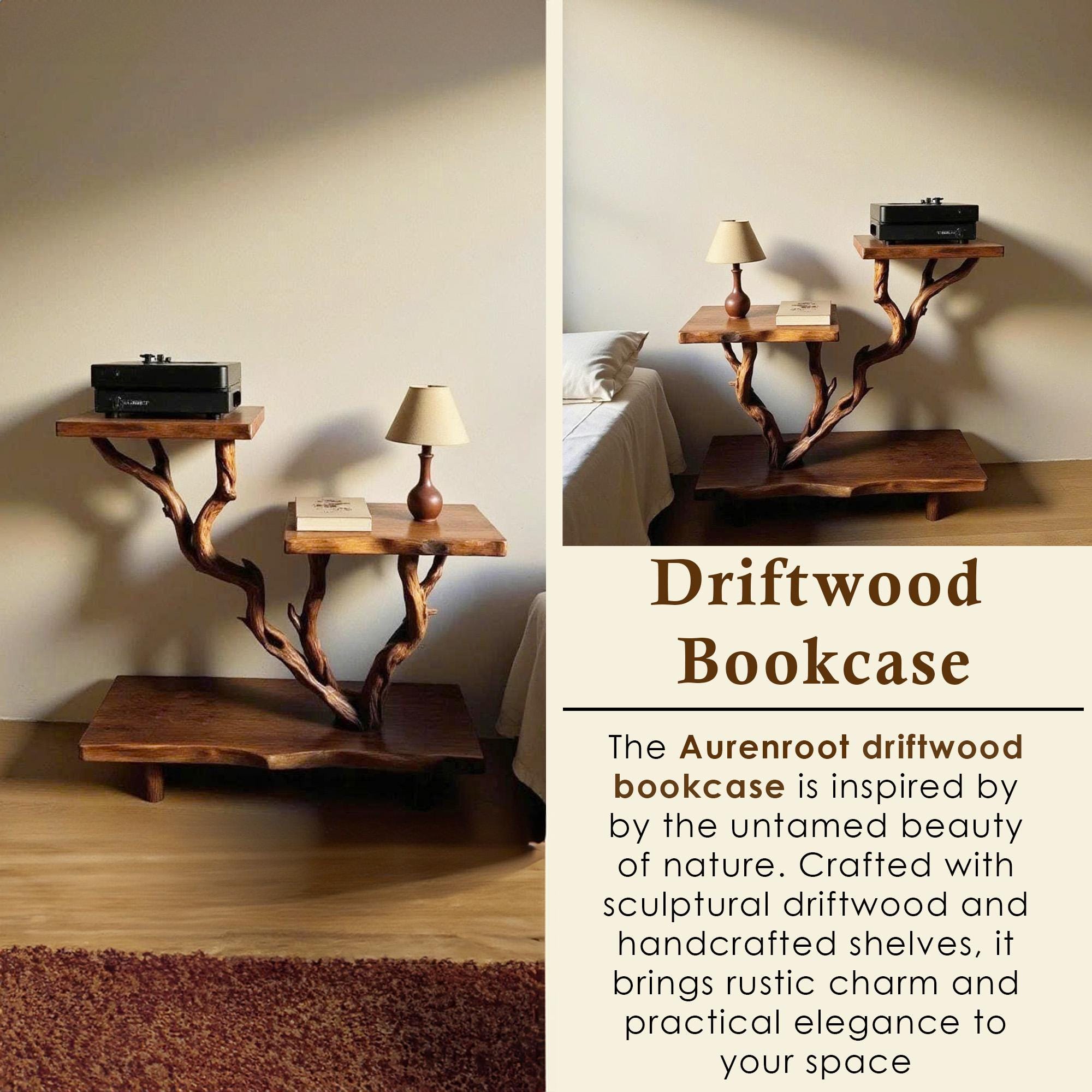 Rustic night stand solid wood bookcase shelves on wall handmade side table decor for bedding room