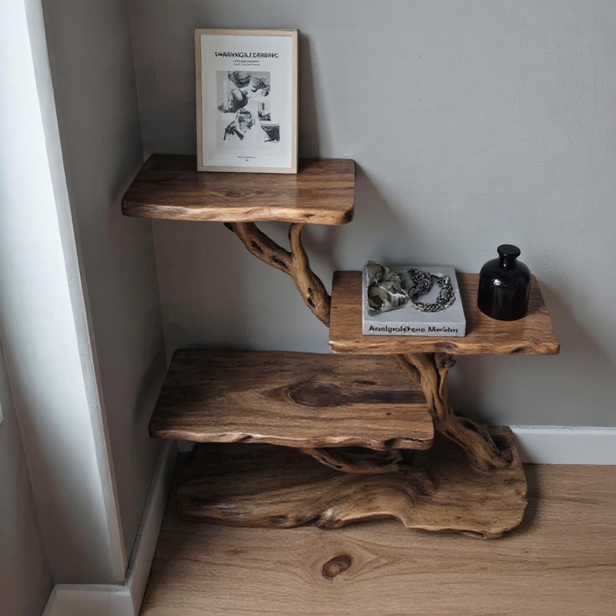 Driftwood nightstand bedside bookshelf tree branch bookcase free standing mini stand shelving rustic home decoration
