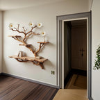 Floating tree bookshelf wall mount solid wood unique shelving driftwood branch wall art