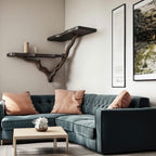 Tree branch bookshelf floating corner black wall shelf driftwood shelves gift for the home