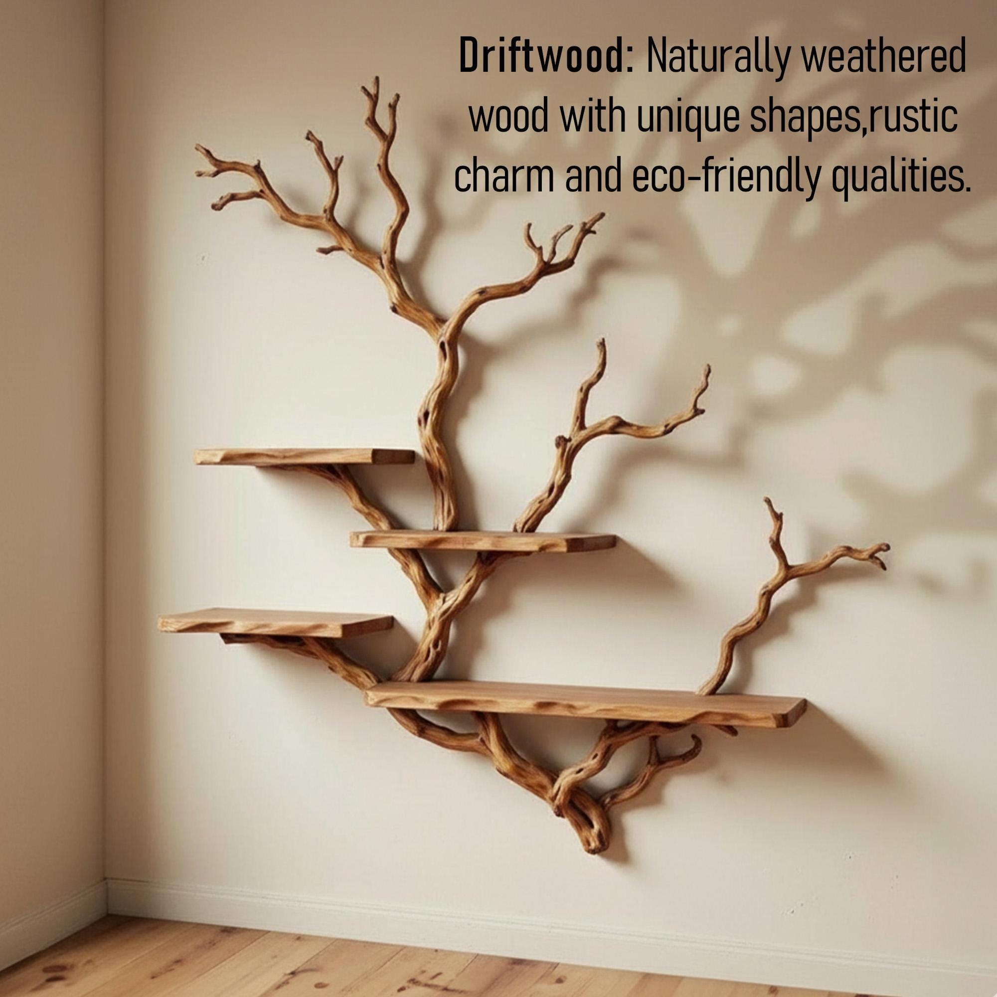 Tree bookshelf driftwood branch live edge floating shelves on wall decor