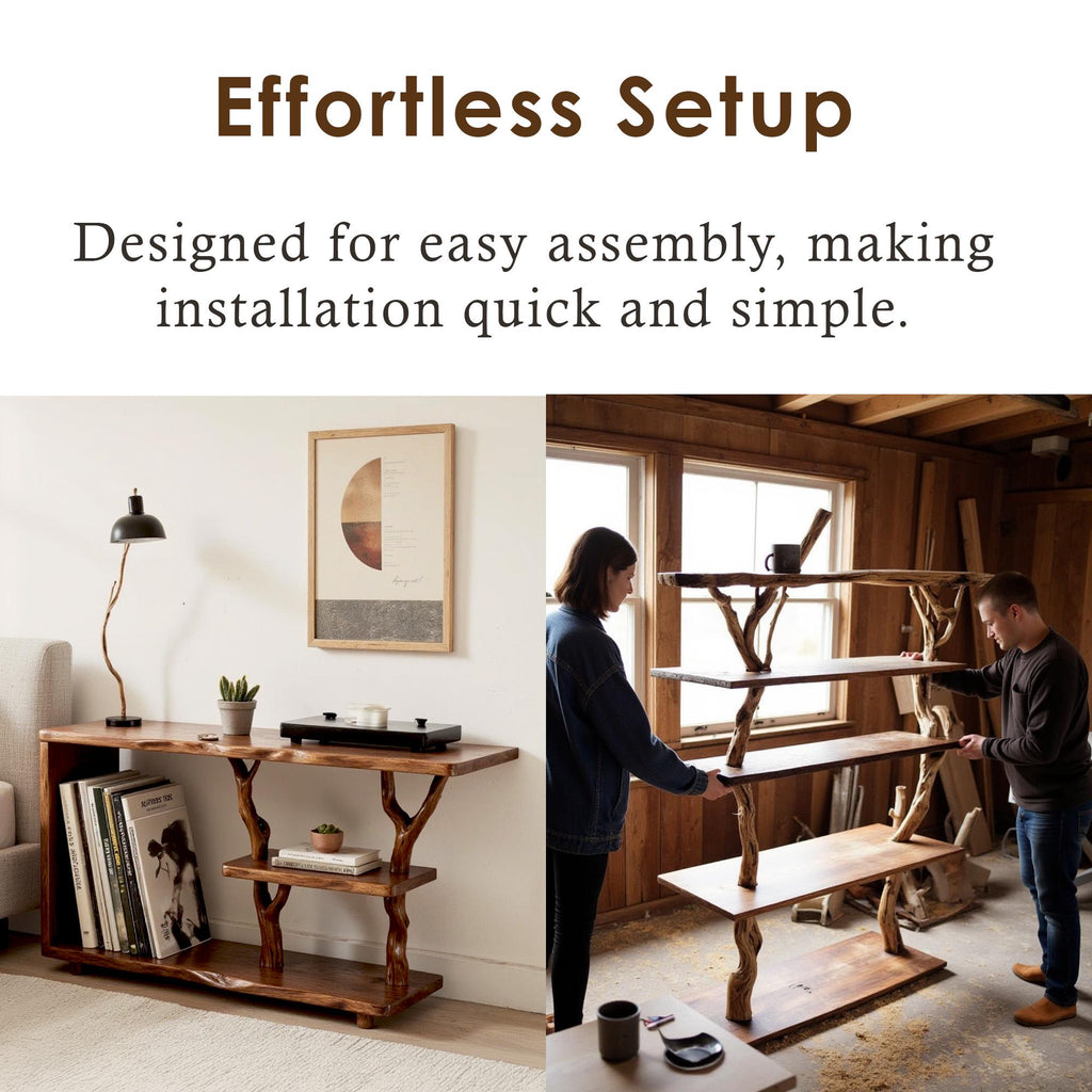 Driftwood solid wood bookcase tree branch bookshelf nightand plant stand handcrafted rustic living room furniture