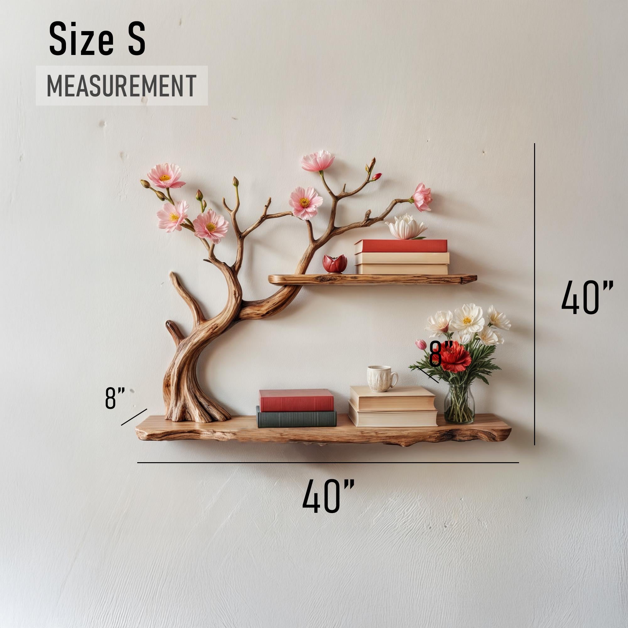 Natural driftwood shelf handcrafted tree bookshelf wall mount rustic solid wood bookcase for entryway space decor