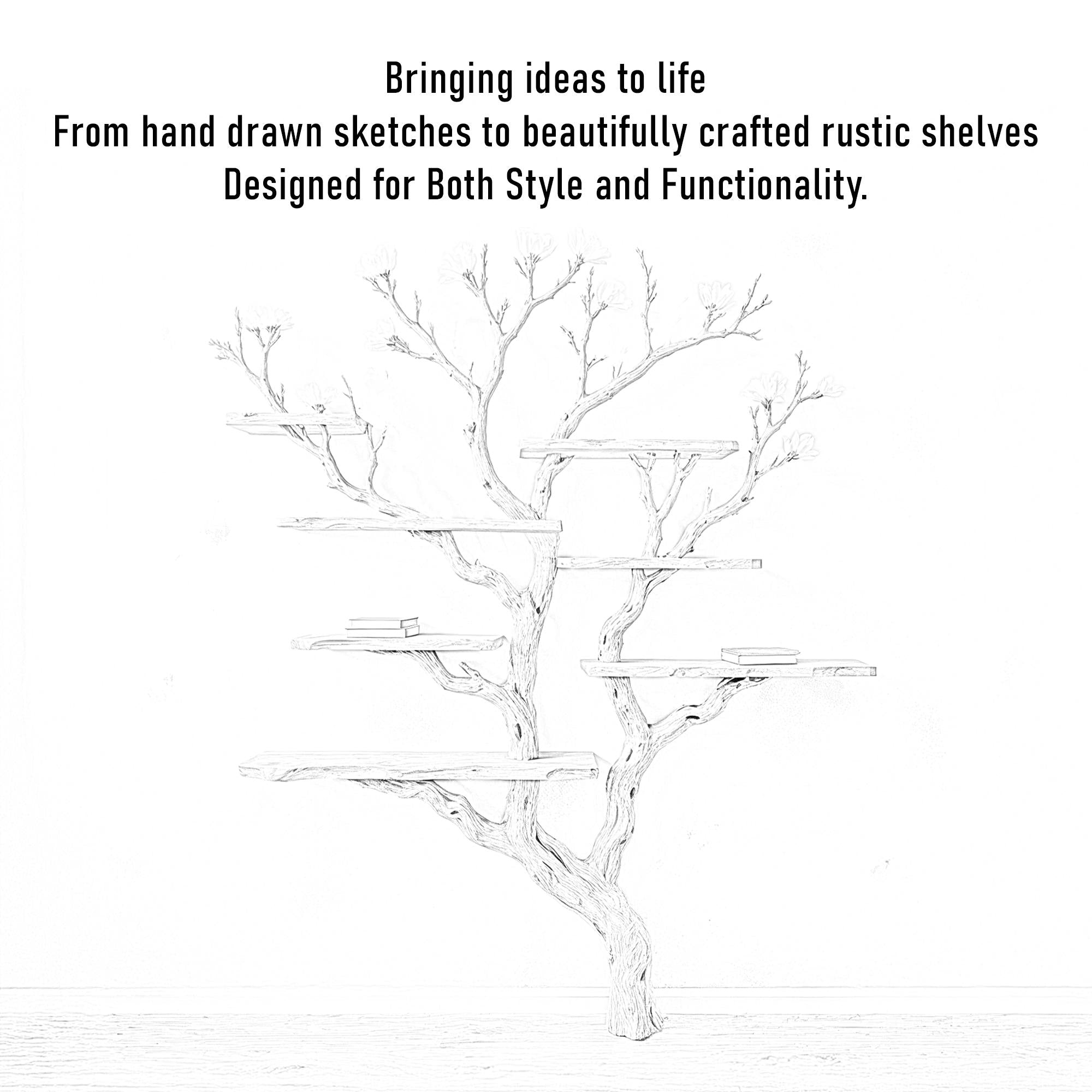 Tree bookshelf art driftwood shelf wall mounted bookcase solid wood bookshelves decor for living room