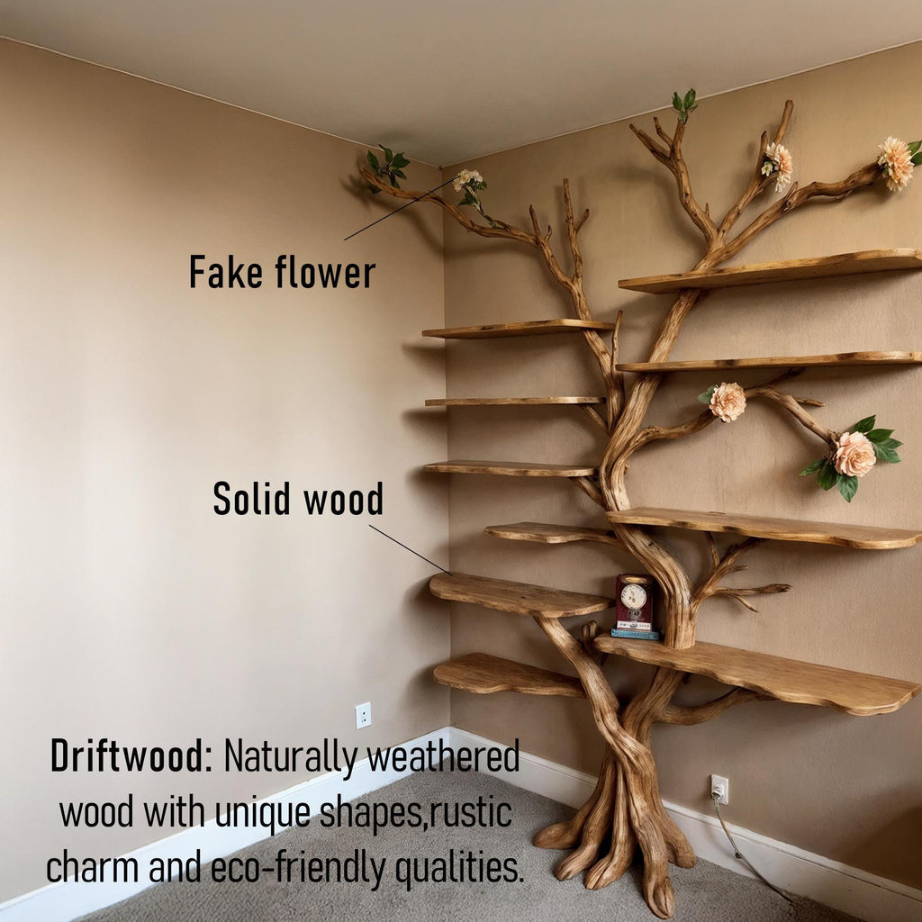 Tree branch bookshelf driftwood bookcase live edge floating shelves on wall art home decor