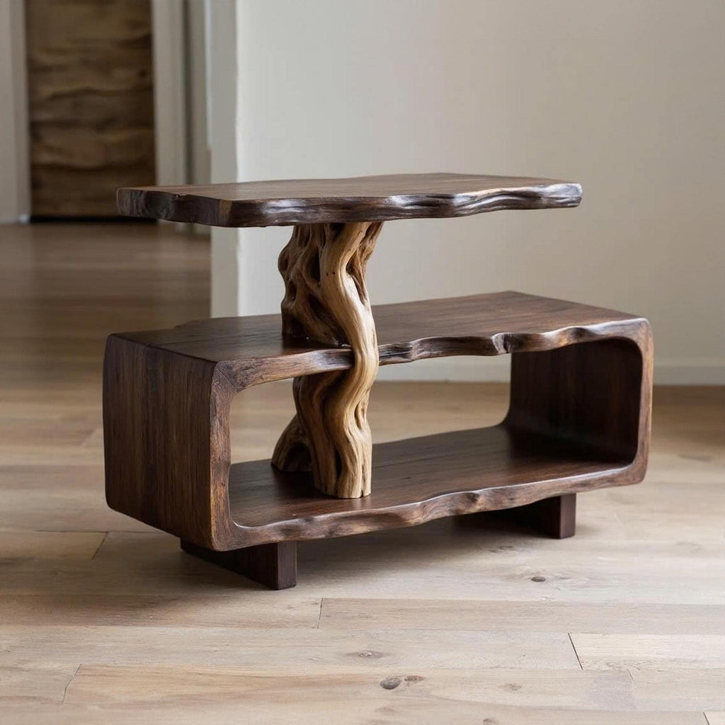 Solid wood side table tree branch bookshelf free standing shelf driftwood art