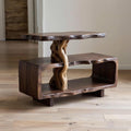 Solid wood side table tree branch bookshelf free standing shelf driftwood art