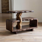 Solid wood side table tree branch bookshelf free standing shelf driftwood art