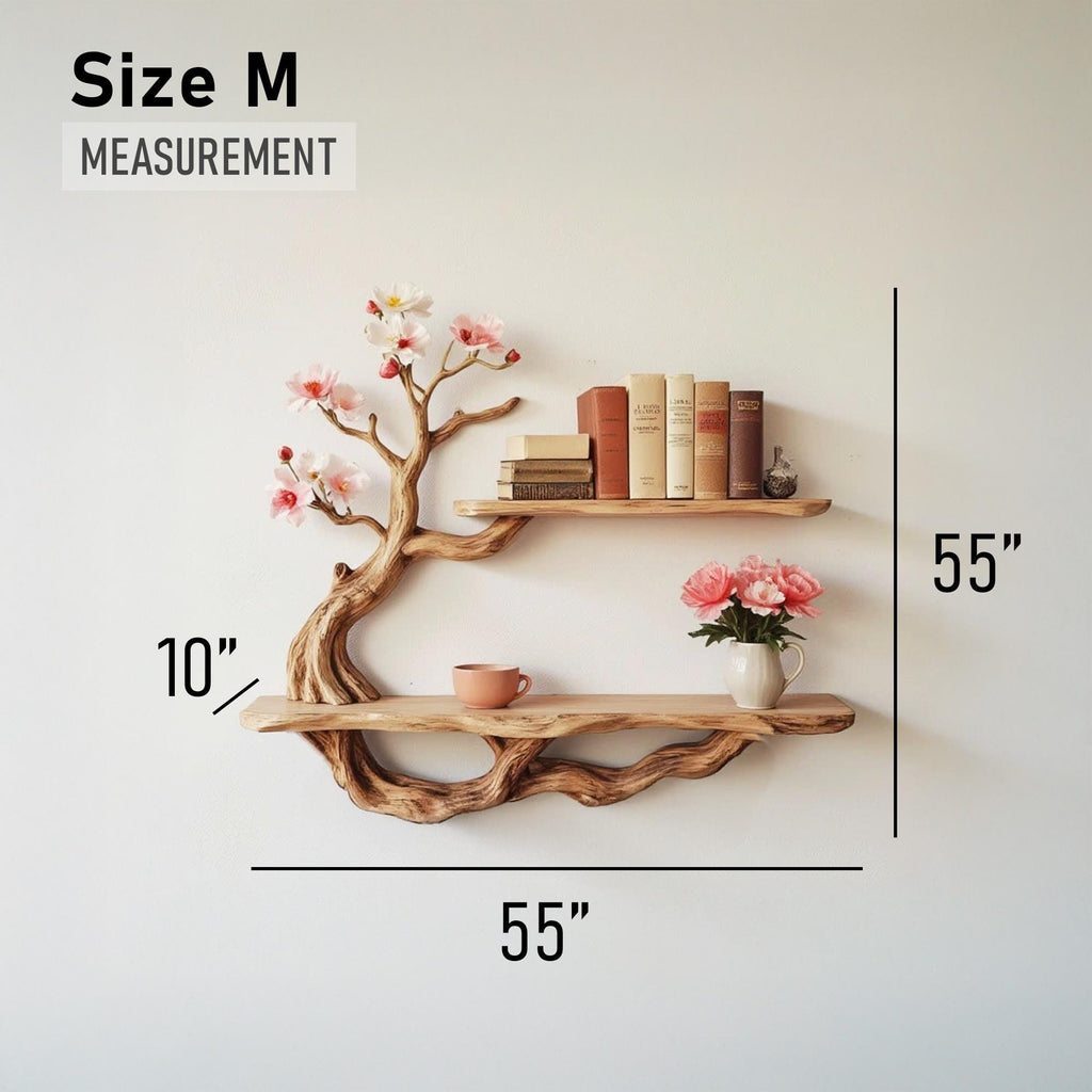 Handcrafted driftwood shelf natural tree bookshelf wall mount solid wood bookcase for living spaces decor