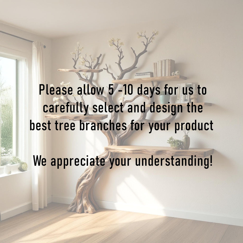 Flower tree branch bookshelf driftwoood tree shelf wall mount live edge shelving bookcase art decoration