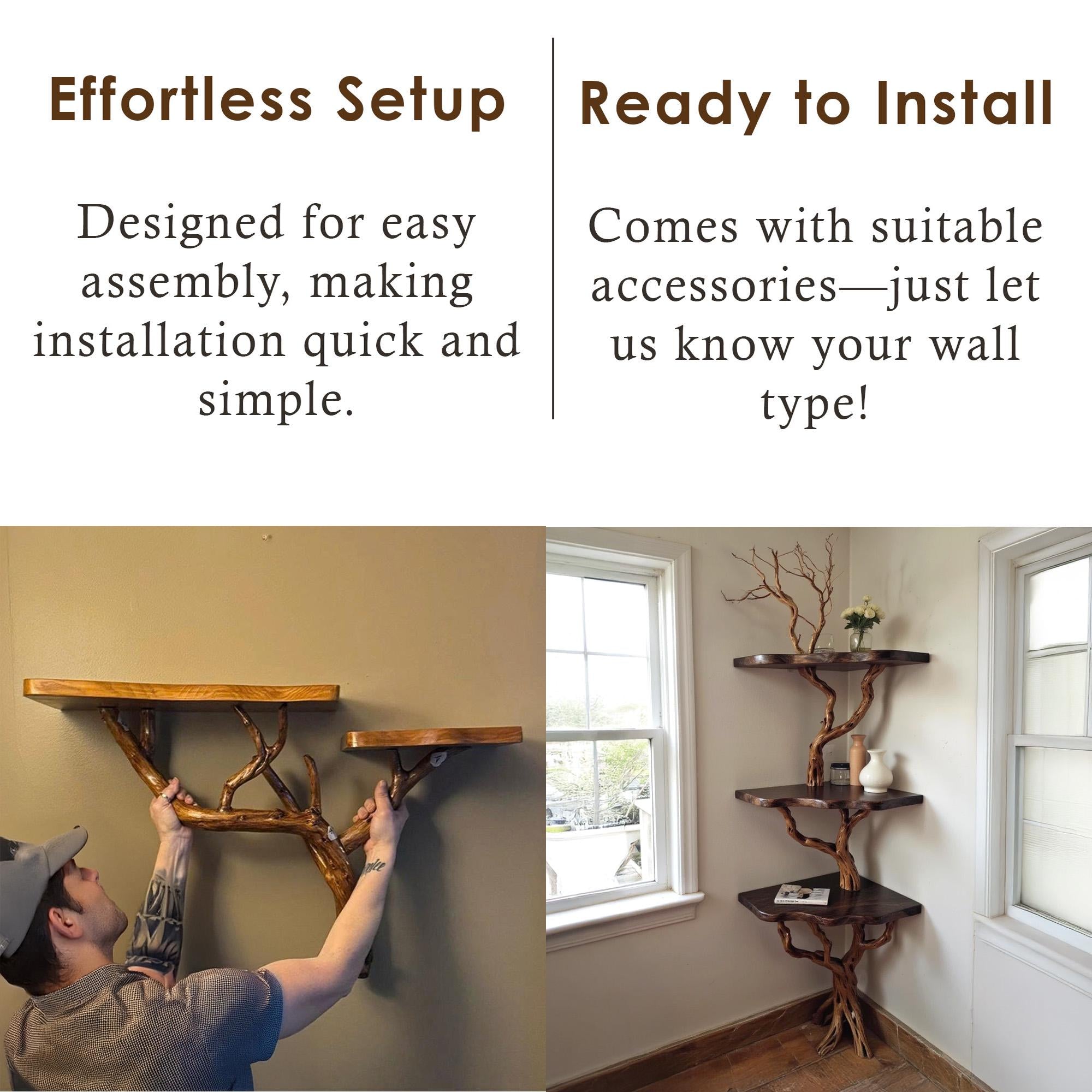 Corner floating bookshelf driftwood branch tree shelf solid wood bookcase live edge shelving wall mount driftwood rustic furniture