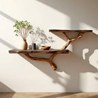 Driftwood floating shelf tree branch wall mount solid wood bookshelf art rustic decor handmade furniture